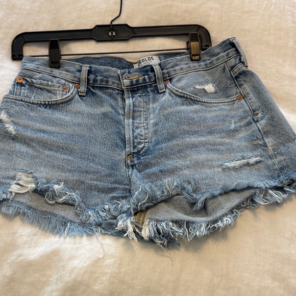 Agolde Frayed Hem Jean Shorts - Light Blue - Picture 1 of 2